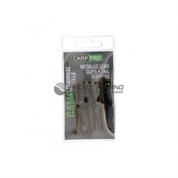 Безопасная клипса c фиксатором Carp Pro Metallic Lead Clips + Tail Rubbers Camo - фото 19126